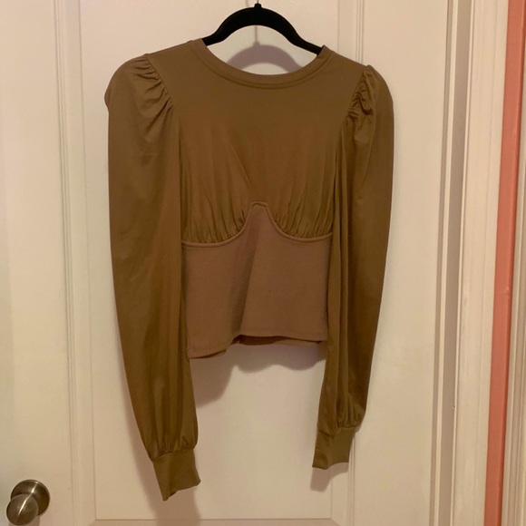 Bustier-styled, ruched long sleeve blouse - Picture 1 of 11